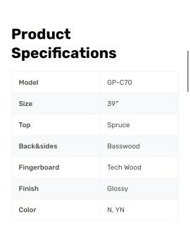 Smiger Guitare electro-classique GP-C70-39 naturel verni