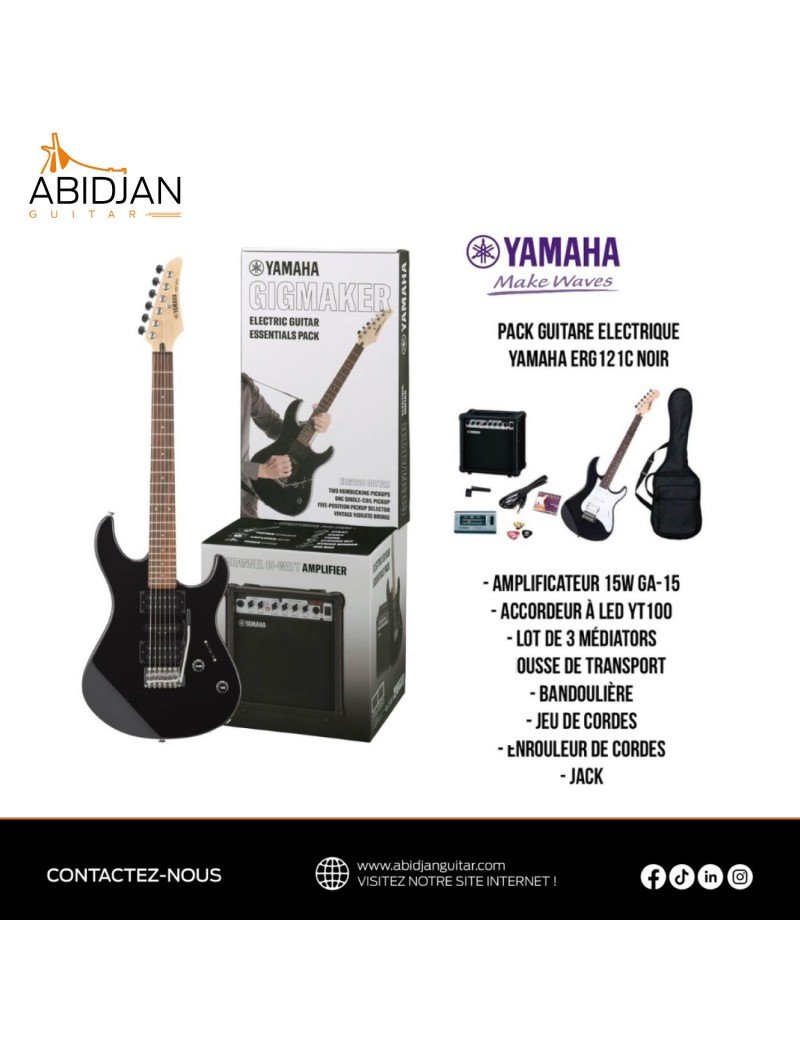 Pack Guitare électrique Yamaha ERG121C (Combo+Housse+Sangle+jack+médiators+accordeur+Support)