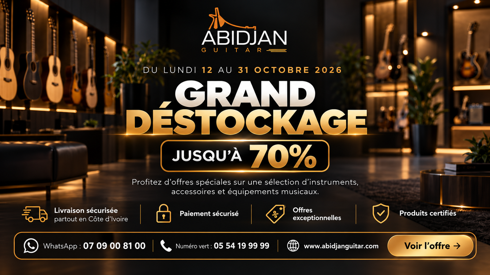 Grand déstockage Abidjan Guitar — du 12 au 31 octobre 2026